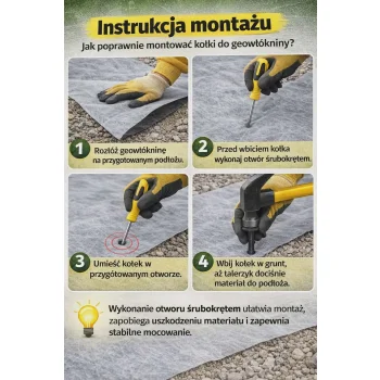 Kołki, gwoździe do montażu geowłóknin, geotkanin, agrowłoknin, agrotkanin.