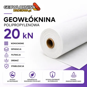 Geowłóknina Polipropylenowa 20kN/m2. Szerokość  3 m x 100mb. (300m2)   300 cm.